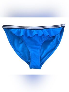 NWT-Blue Ruffle Bikini Bottom with Striped Waistband